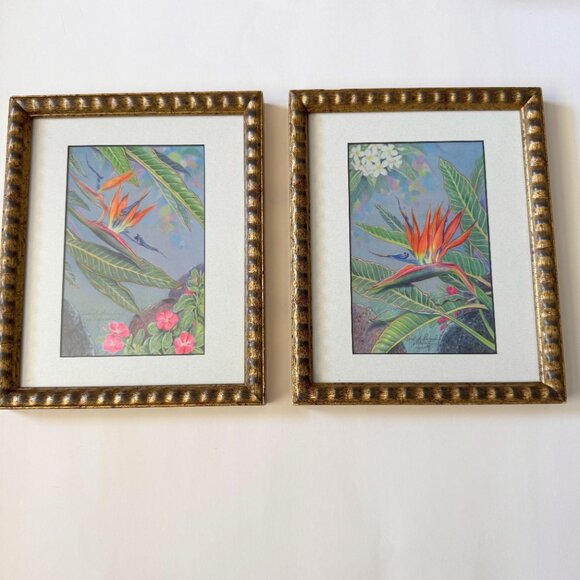 Hawaiian Botanical Bird of Paradise Art Print Set of 2 - Picture 1 of 8